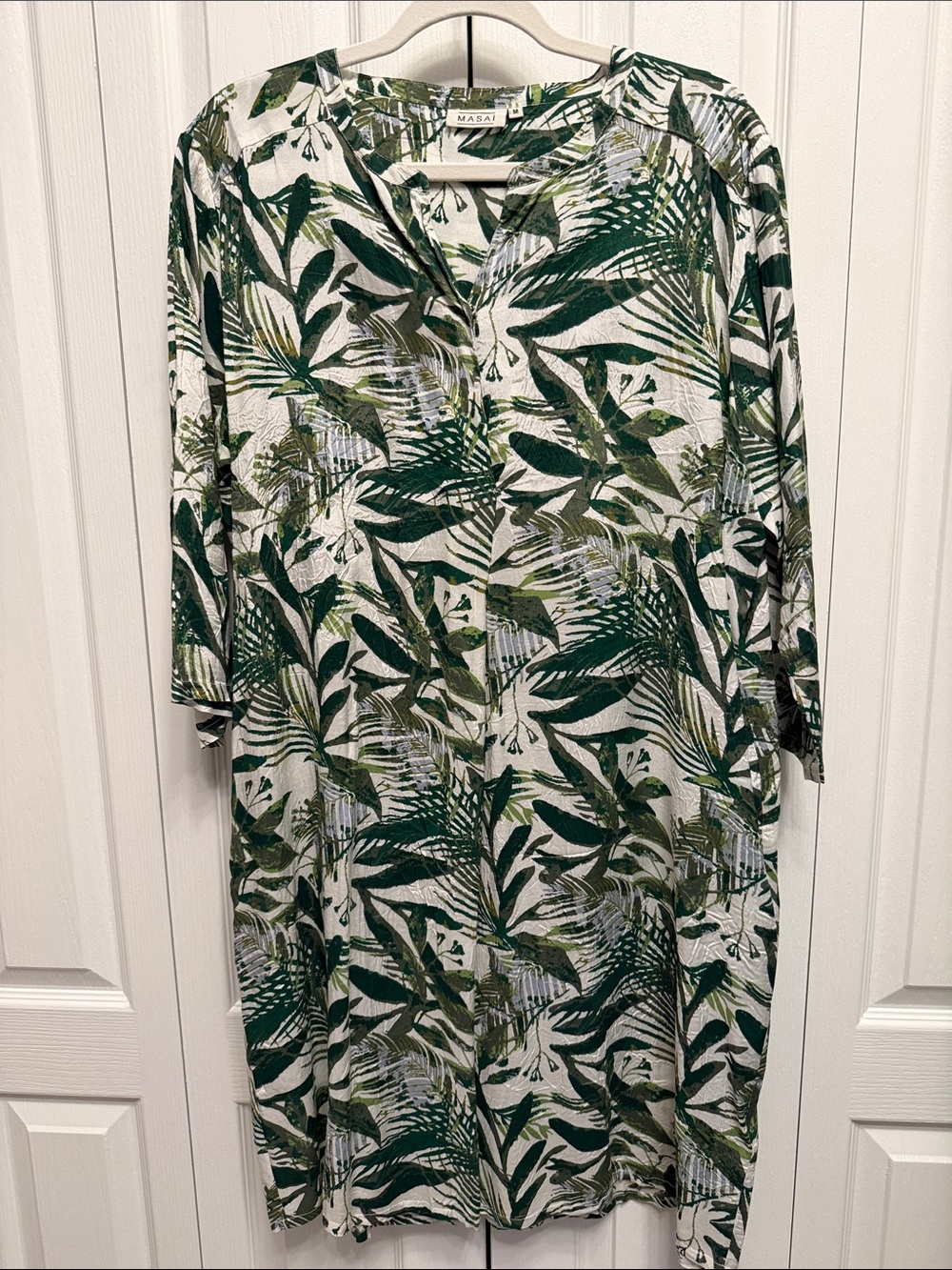 Masai Green Tropical Print Viscose Tunic Midi Dress Size M